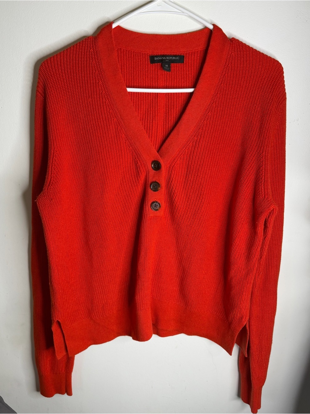 Banana Republic Bright Red/orange color V-Neck Button Knit Sweater